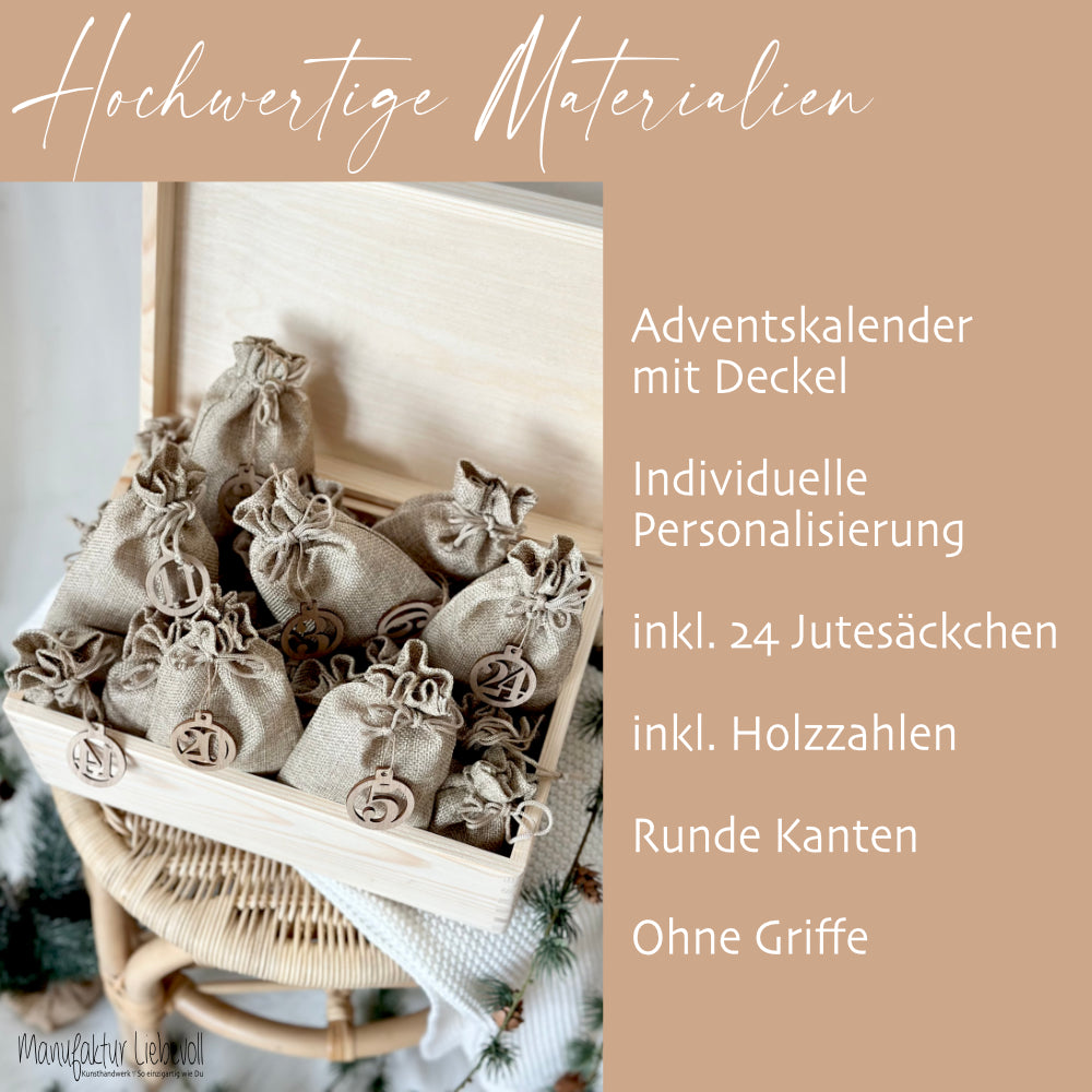 Personalisierter Adventskalender aus Holz mit Namen zum Befüllen für Frauen, Mädchen, Männer, Teens