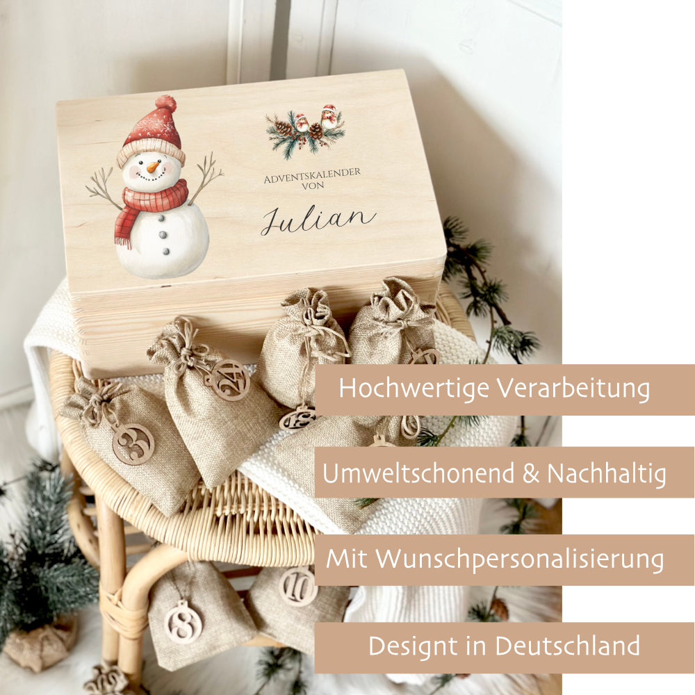 Personalisierter Adventskalender zum Befüllen, Personalisierte Adventskiste für Kinder, Motive: Reh & Schneemann zum Auswählen