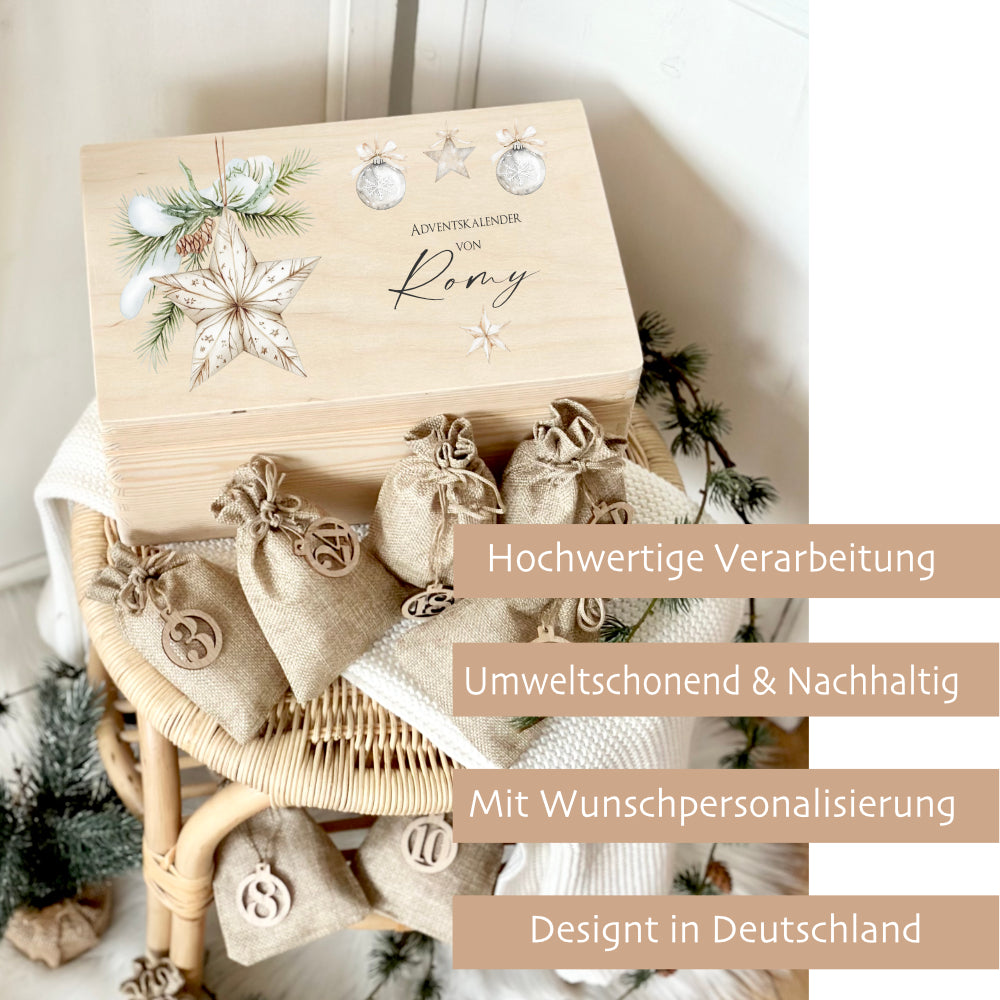 Personalisierter Adventskalender aus Holz mit Namen zum Befüllen für Frauen, Mädchen, Männer, Teens