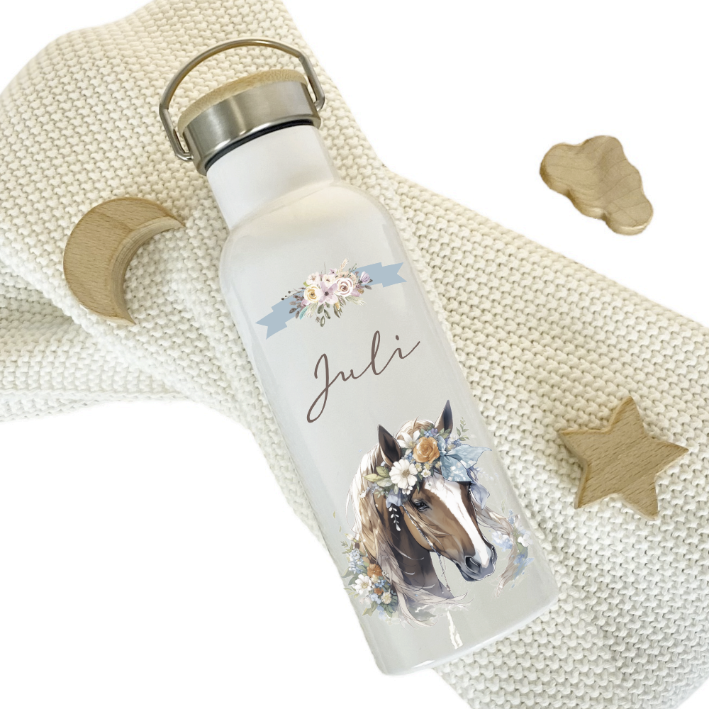 Kinder Trinkflasche mit Pony Pferdemotiv für Mädchen als Geschenkidee