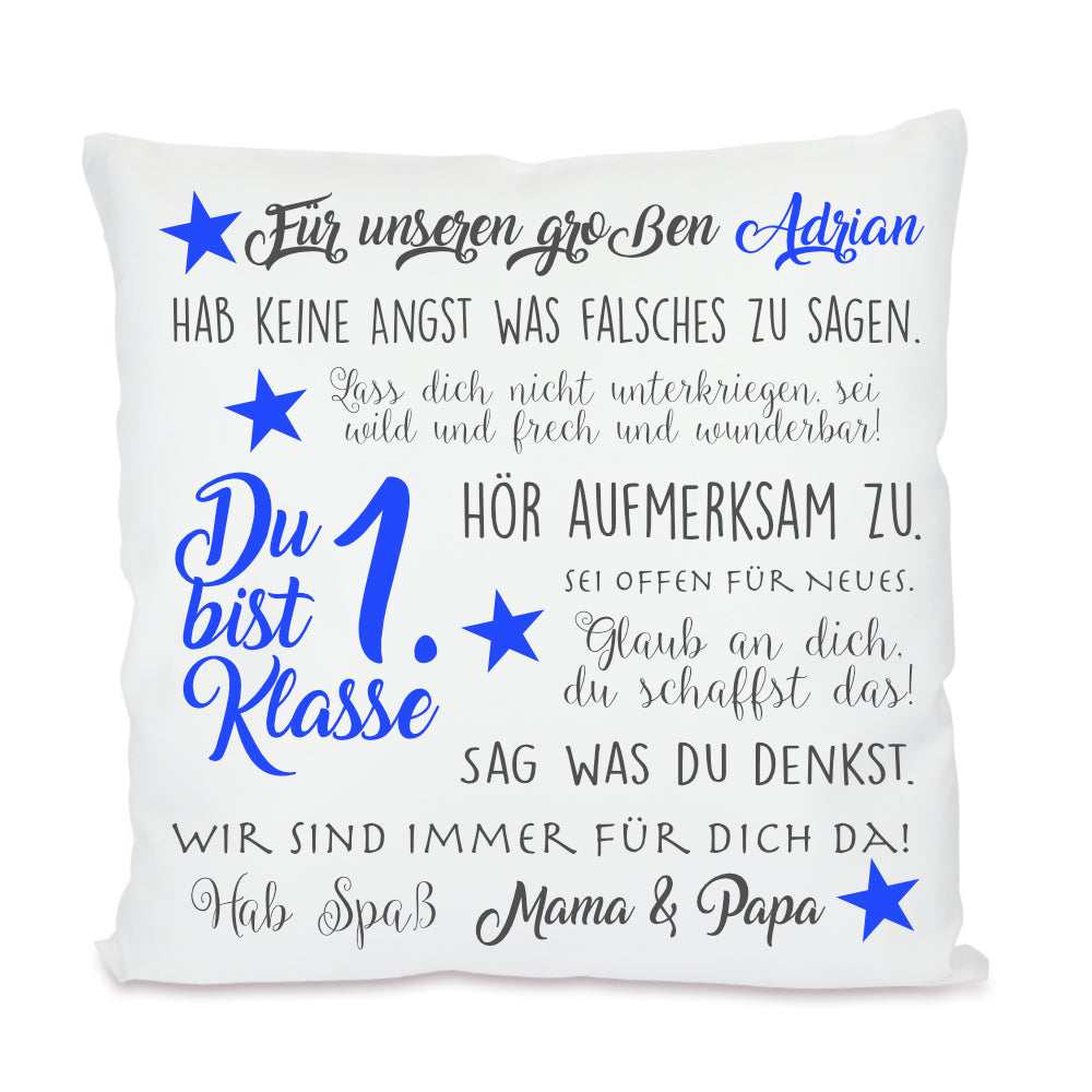 Kissen zur Einschulung "Du bist 1. Klasse" | Personalisiertes Einschulungsgeschenk für Mädchen und Jungen | 4 Varianten zur Auswahl