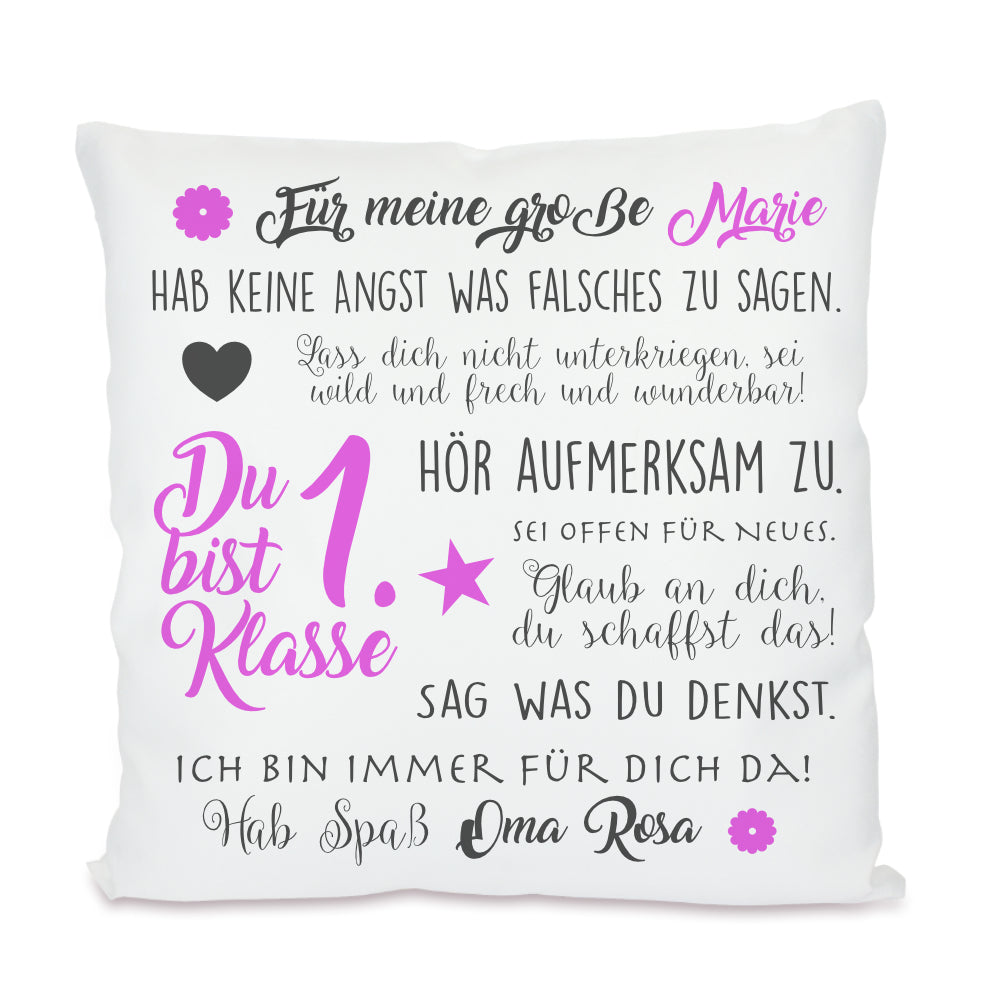 Kissen zur Einschulung "Du bist 1. Klasse" | Personalisiertes Einschulungsgeschenk für Mädchen und Jungen | 4 Varianten zur Auswahl