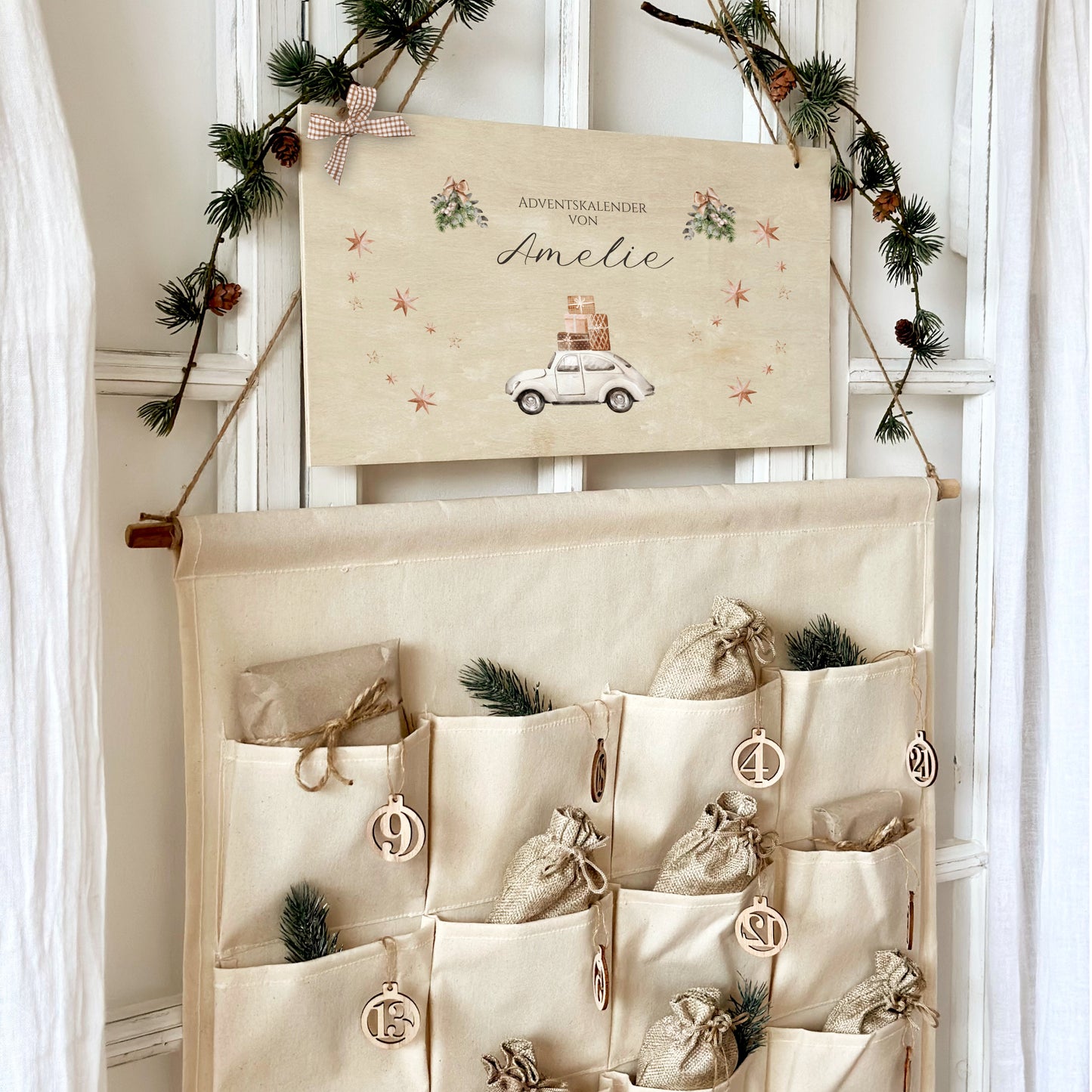 Adventskalender mit Namen Befüllen Boho Stoff Adventskalender "Auto" Advent Kalender Geschenk Frauen Männer Kinder Familie