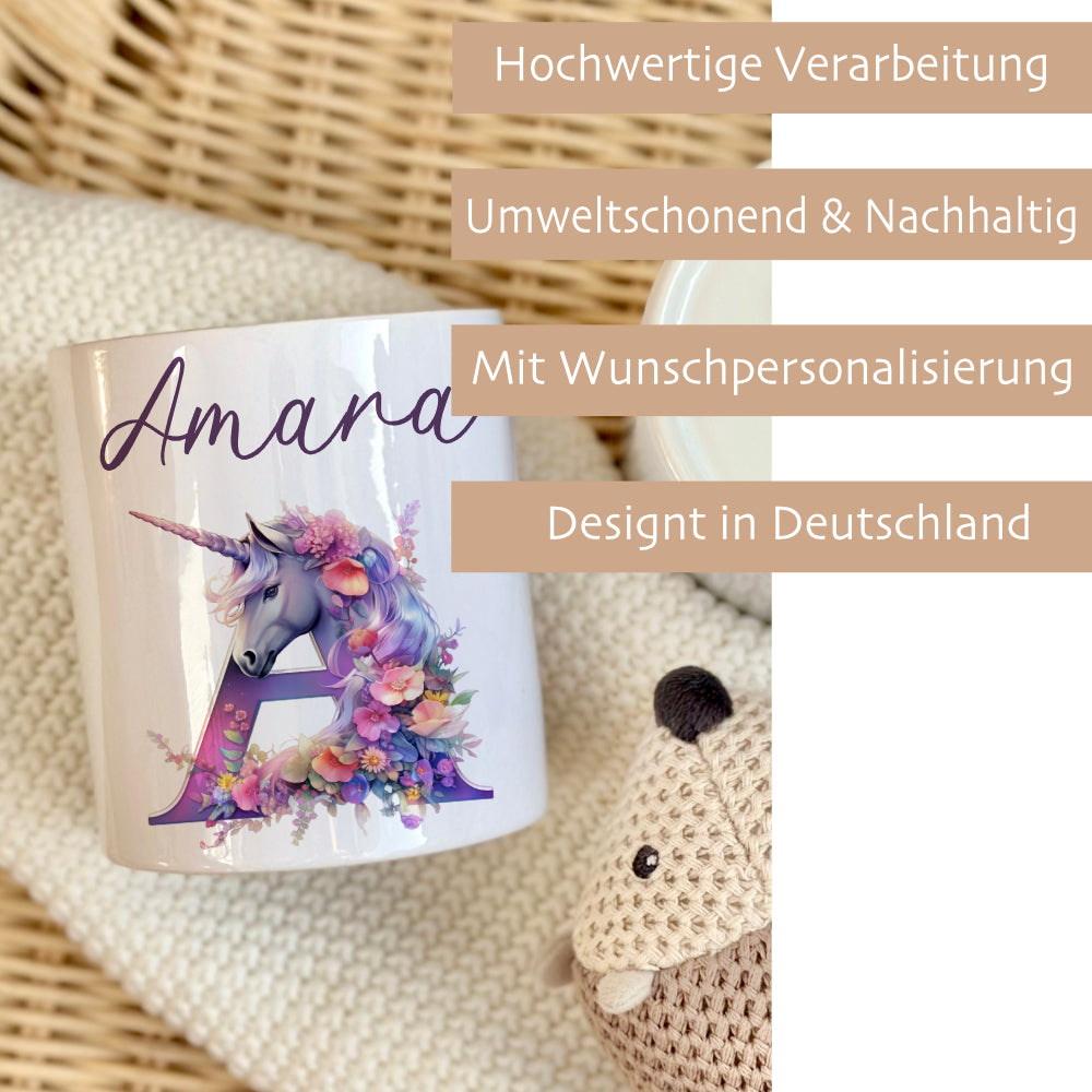 Einhorn Spardose mit Namen und Buchstaben für Mädchen als Geschenk