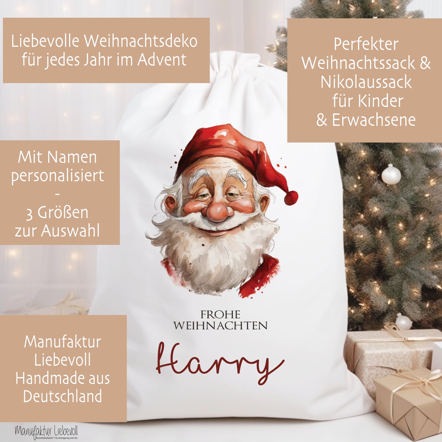 Geschenksack Namen Nikolaussack "Weihnachtsmann" Kinder Erwachsene Weihnachtsmannsack