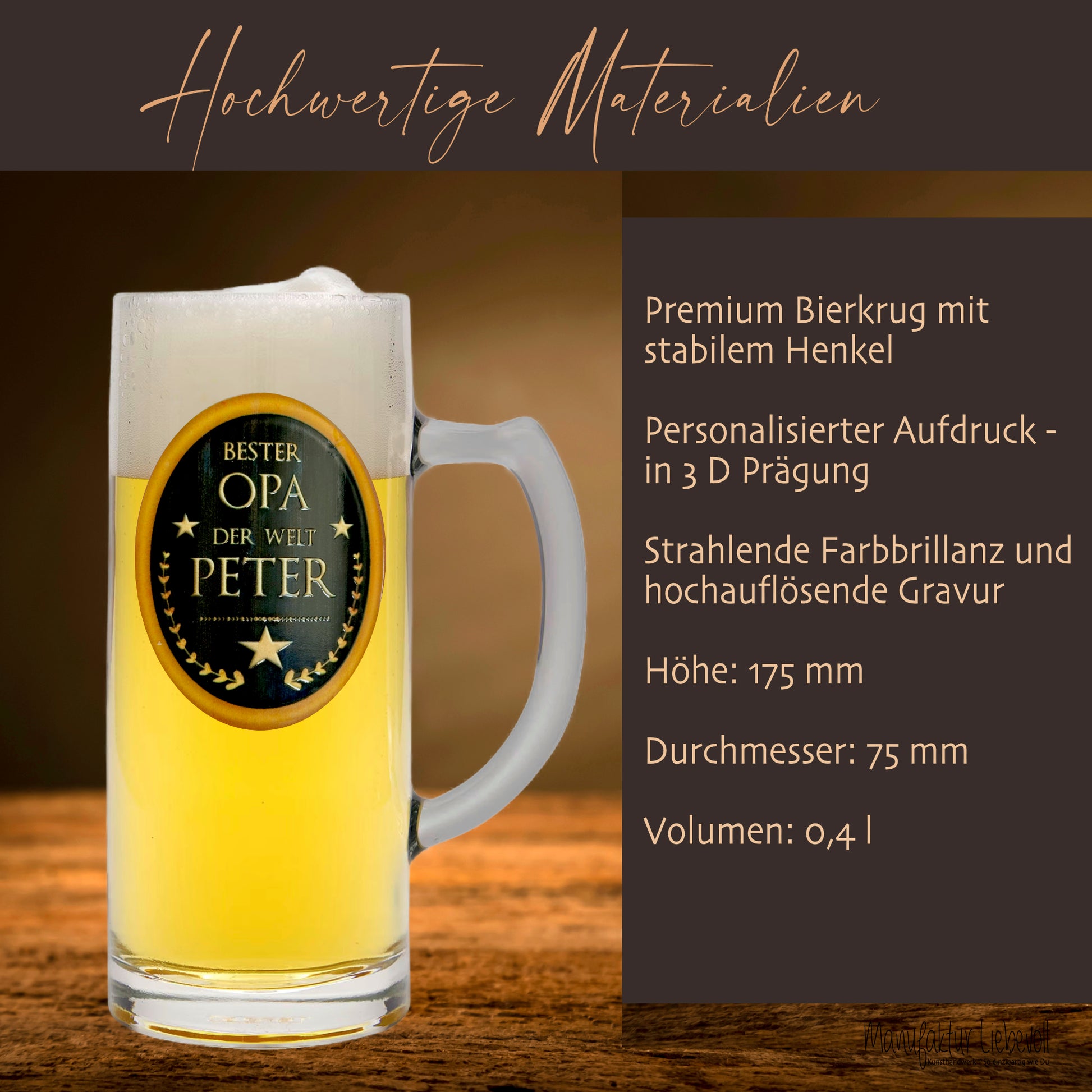 Bierglas Gravur Geschenk Opa personalisiert Name Geburtstag Bierkrug Bierhumpen von Enkel Geburtstagsgeschenk Großvater I Manufaktur Liebevoll