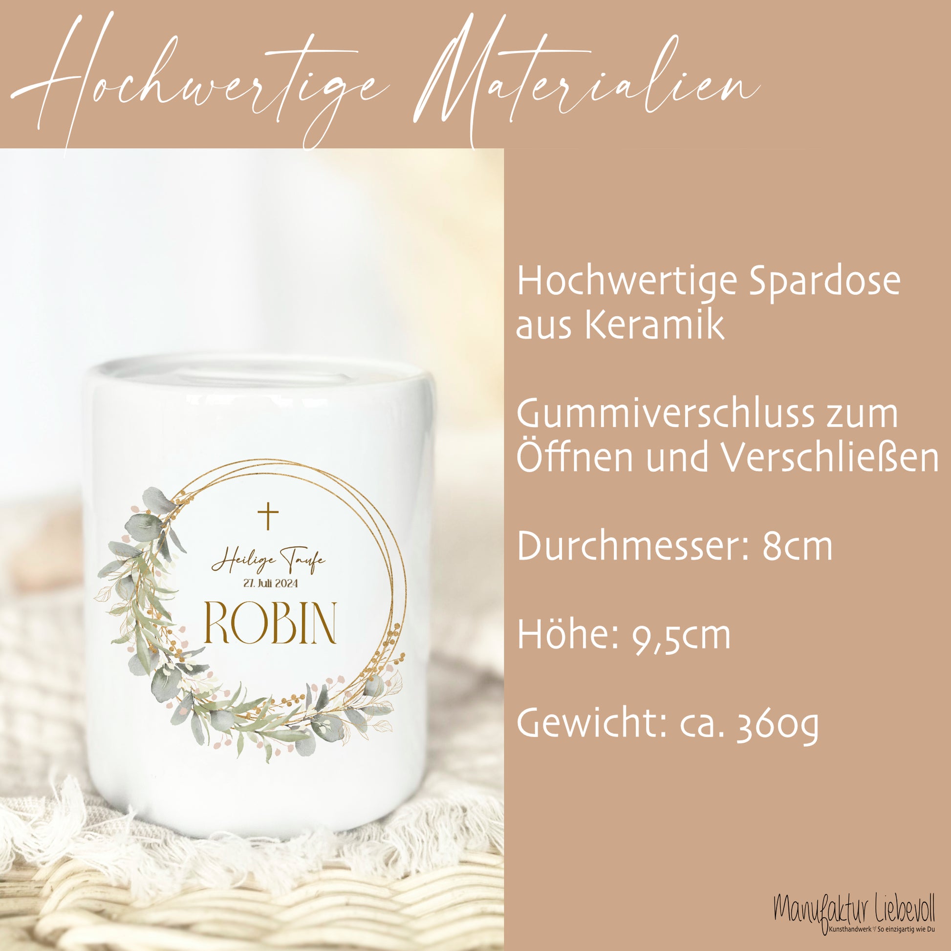 Spardose mit Namen als Geschenk zur Taufe Taufgeschenk