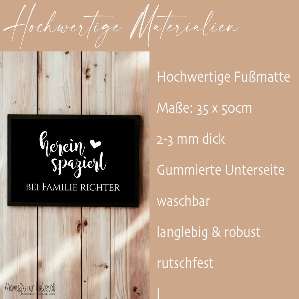 Personalisierte Fußmatte Hereinspaziert Fußmatte mit Namen Schmutzfangmatte Türmatte Geschenk Fussmatte Zuhause Familie