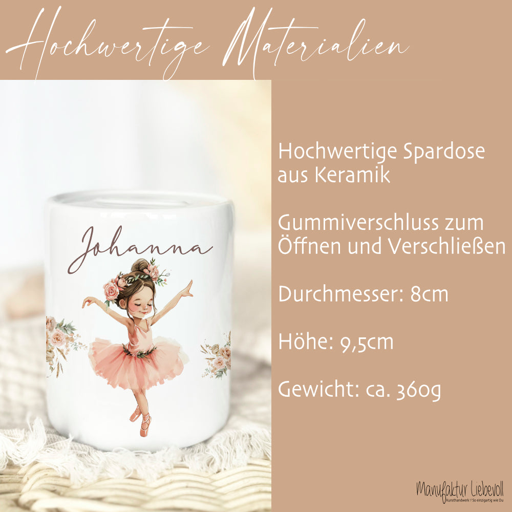 Spardose Ballerina mit Namen als Geschenk für Mädchen