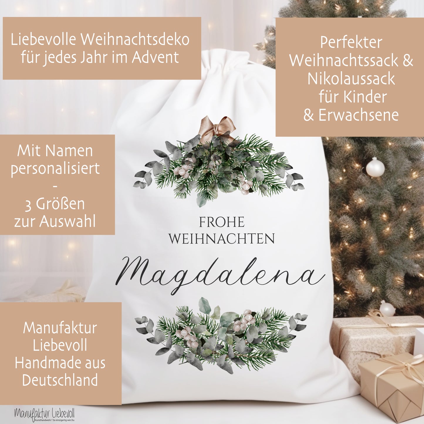 Personalisierter Weihnachtssack zum Befüllen für Erwachsene und Kinder zu Weihnachten