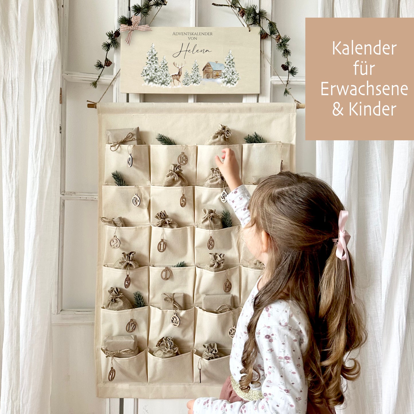 Adventskalender mit Namen zum Befüllen Stoff Adventskalender Winterlandschaft Geschenk Frauen Männer Kinder