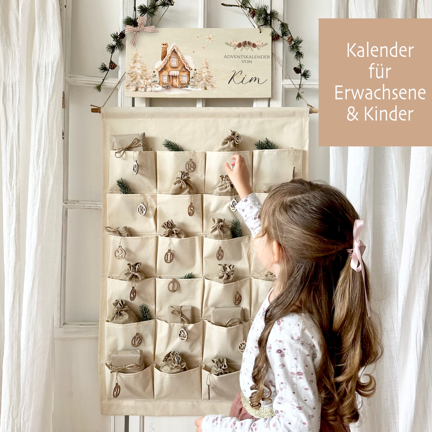 XL Adventskalender "Winterhaus" mit Namen zum Befüllen Stoff Adventskalender Geschenk Weihnachten Frauen Männer