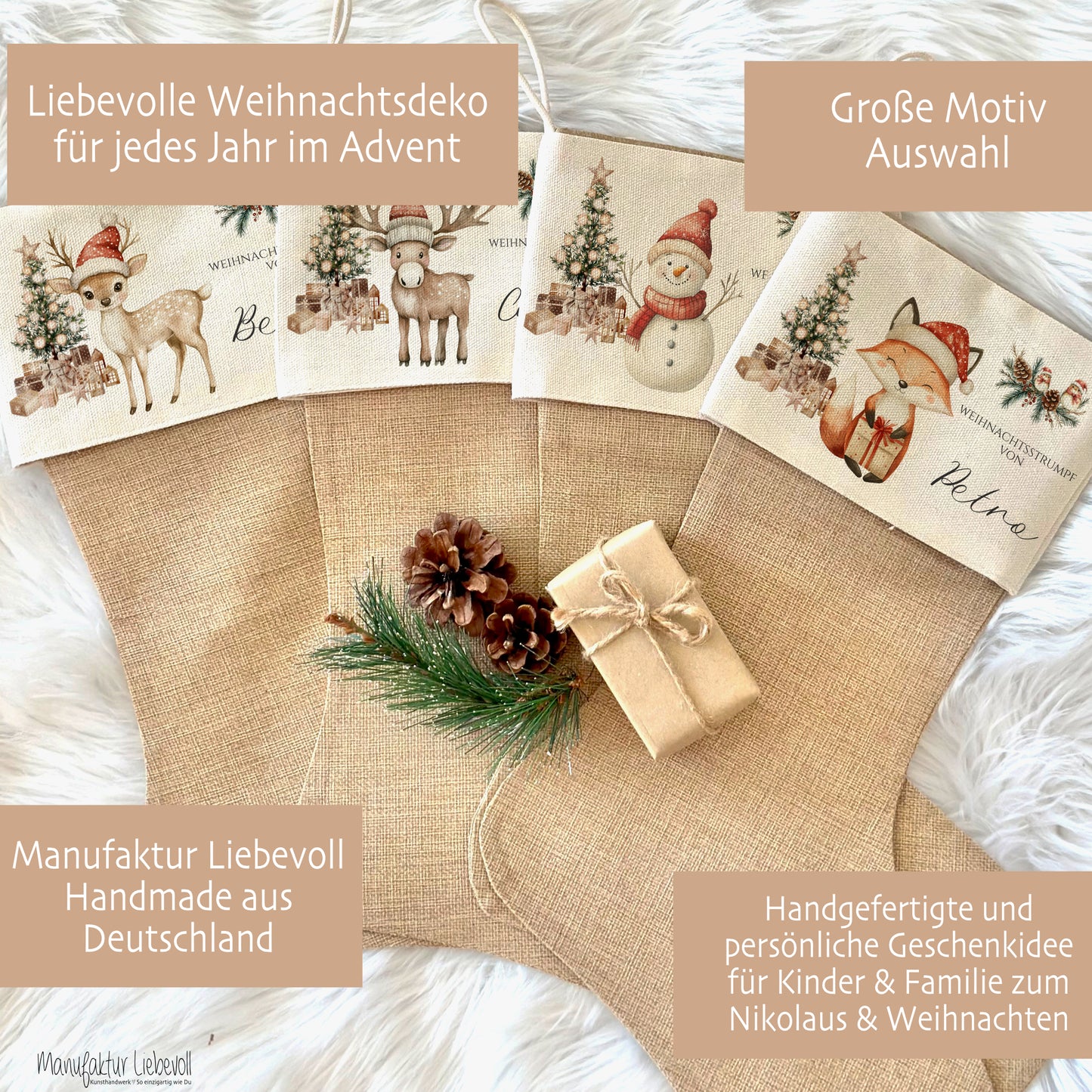 Nikolausstrumpf Nikolausstiefel personalisiert Kinder Weihnachtsstrumpf Elch Mädchen Jungen Name Weihnachtsstiefel Nikolaussocke