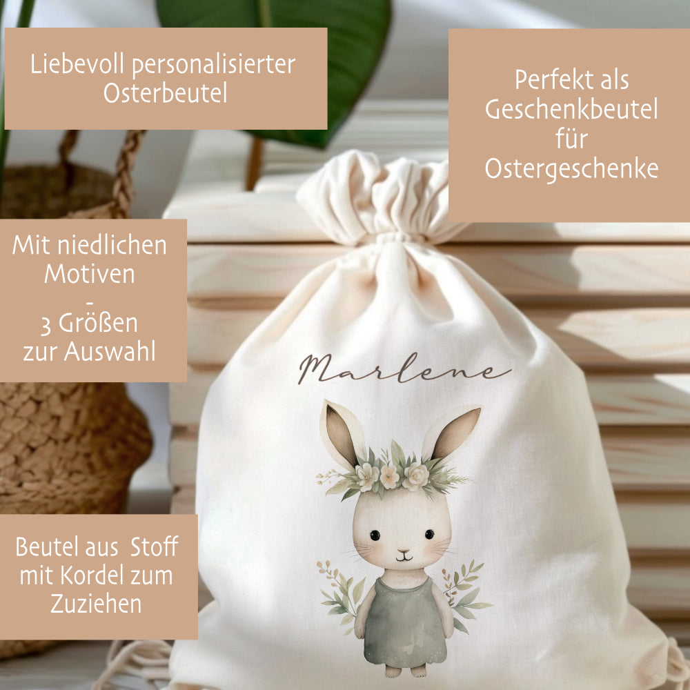 Geschenksack Ostern Osterhase Name Ostertüte zum Befüllen Stoff Ostergeschenke für Baby Kind Osterbeutel Geschenkbeutel