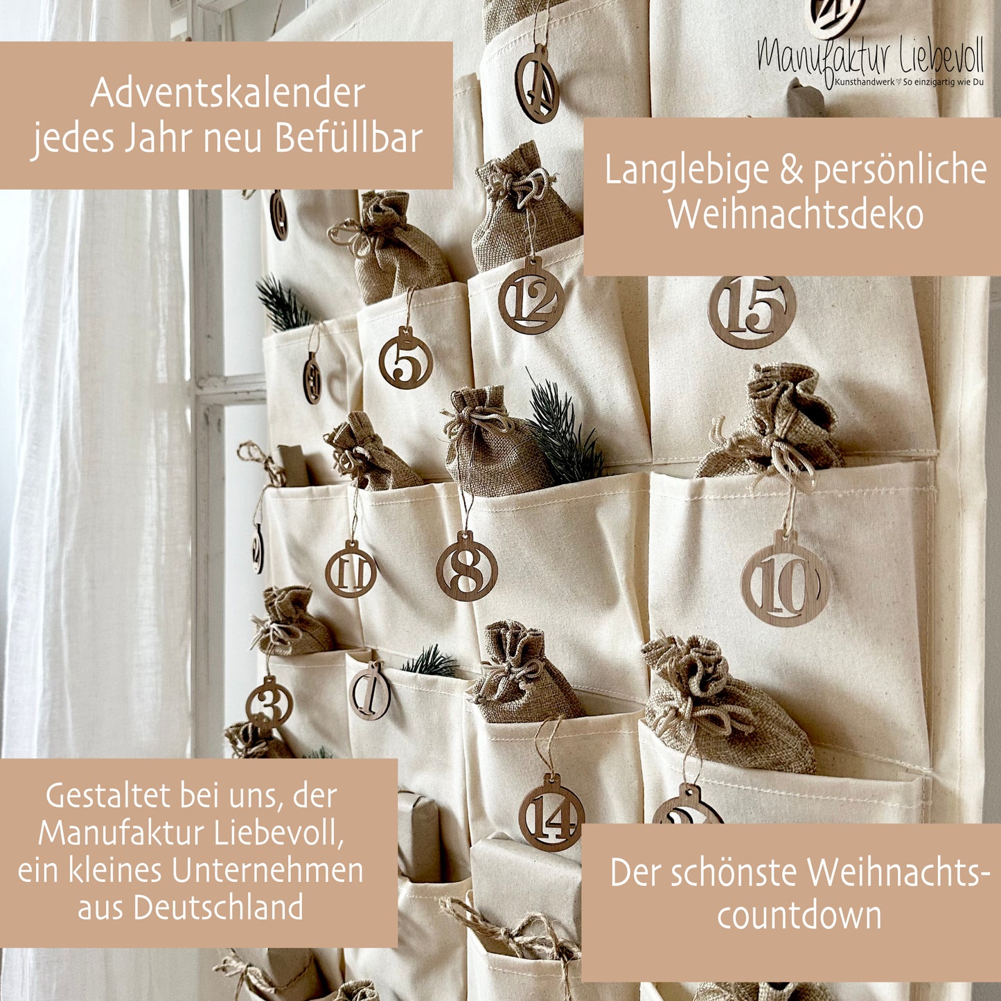 XL Adventskalender mit Namen zum Befüllen Stoff Adventskalender Engel personalisiertes Kalender Geschenk Frauen Männer Kinder Familie