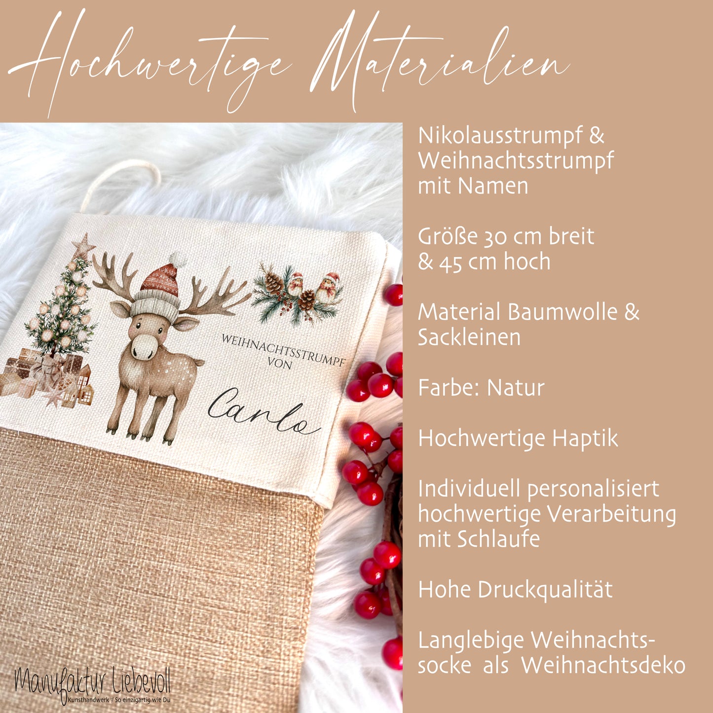 Nikolausstrumpf Nikolausstiefel personalisiert Kinder Weihnachtsstrumpf Mädchen Jungen Name Weihnachtsstiefel Nikolaussocke Weihnachten