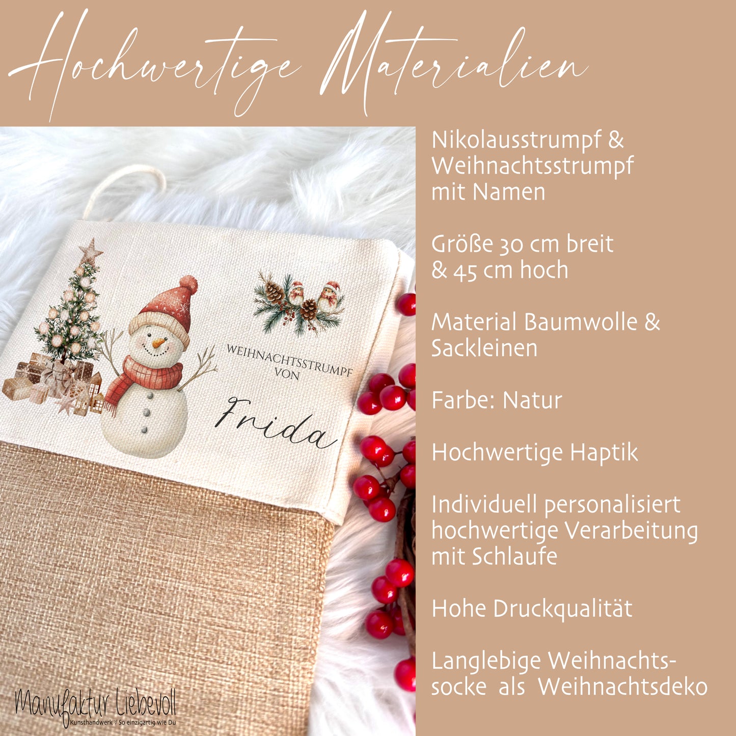 Nikolausstrumpf Nikolausstiefel personalisiert Kinder Weihnachtsstrumpf Schneemann Mädchen Jungen Name Weihnachtsstiefel Nikolaussocke