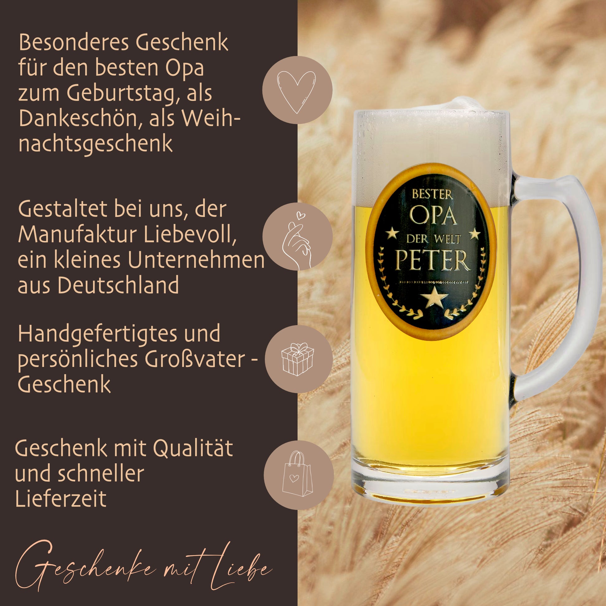 Bierglas Gravur Geschenk Opa personalisiert Name Geburtstag Bierkrug Bierhumpen von Enkel Geburtstagsgeschenk Großvater I Manufaktur Liebevoll