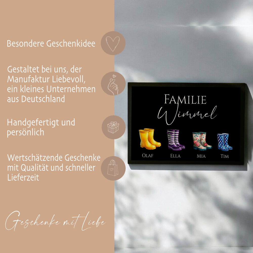 Fußmatte Personalisiert Gummistiefel Fussmatte Familie Türmatte Personalisiert Geschenk Schmutzfangmatte Fußmatte