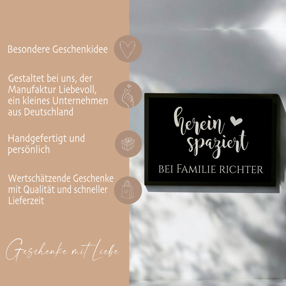 Personalisierte Fußmatte Hereinspaziert Fußmatte mit Namen Schmutzfangmatte Türmatte Geschenk Fussmatte Zuhause Familie