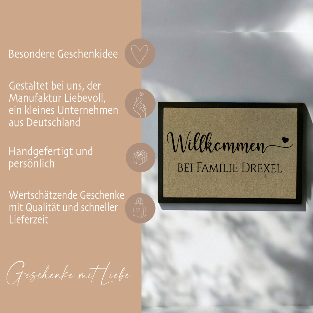 Fußmatte Willkommen Personalisierte Fußmatte mit Familiennamen Türmatte Schmutzfangmatte Geschenk Zuhause Familie