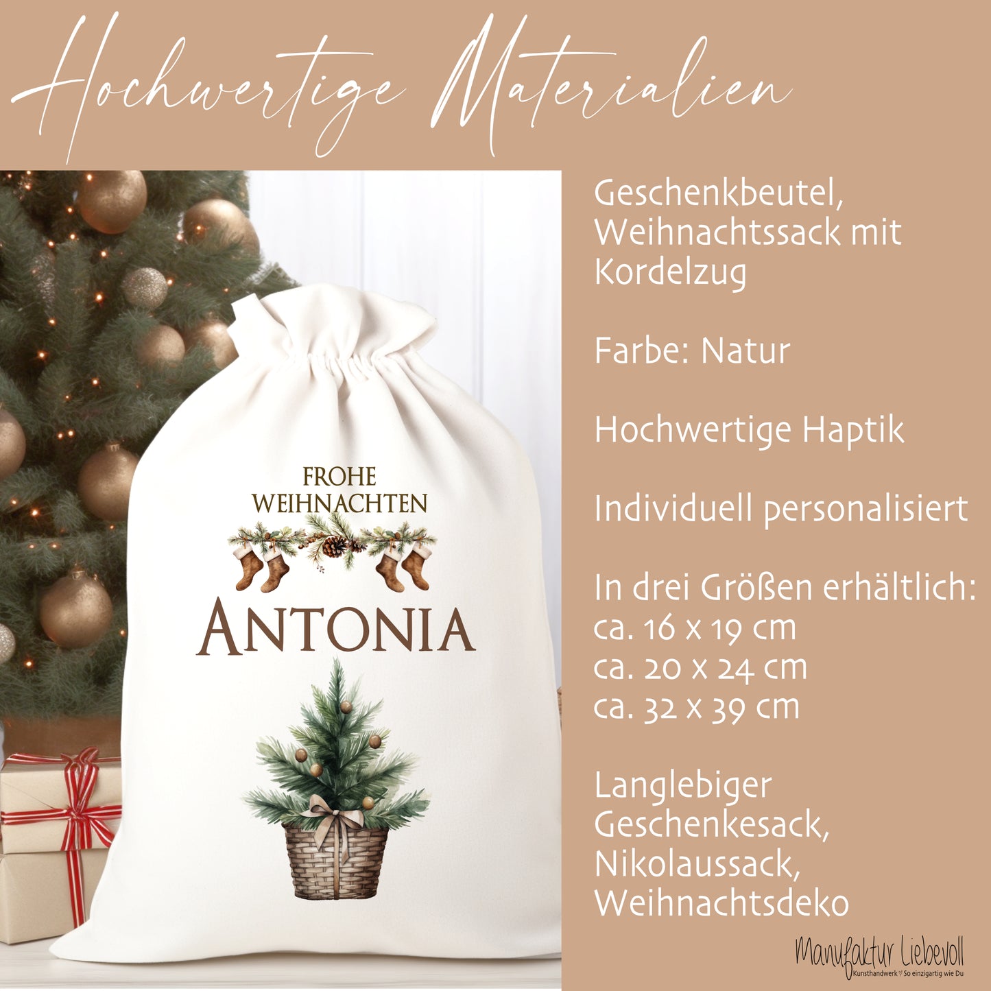 Personalisierter Weihnachtssack "Tannenbaum" zum Befüllen für Erwachsene und Kinder zu Weihnachten