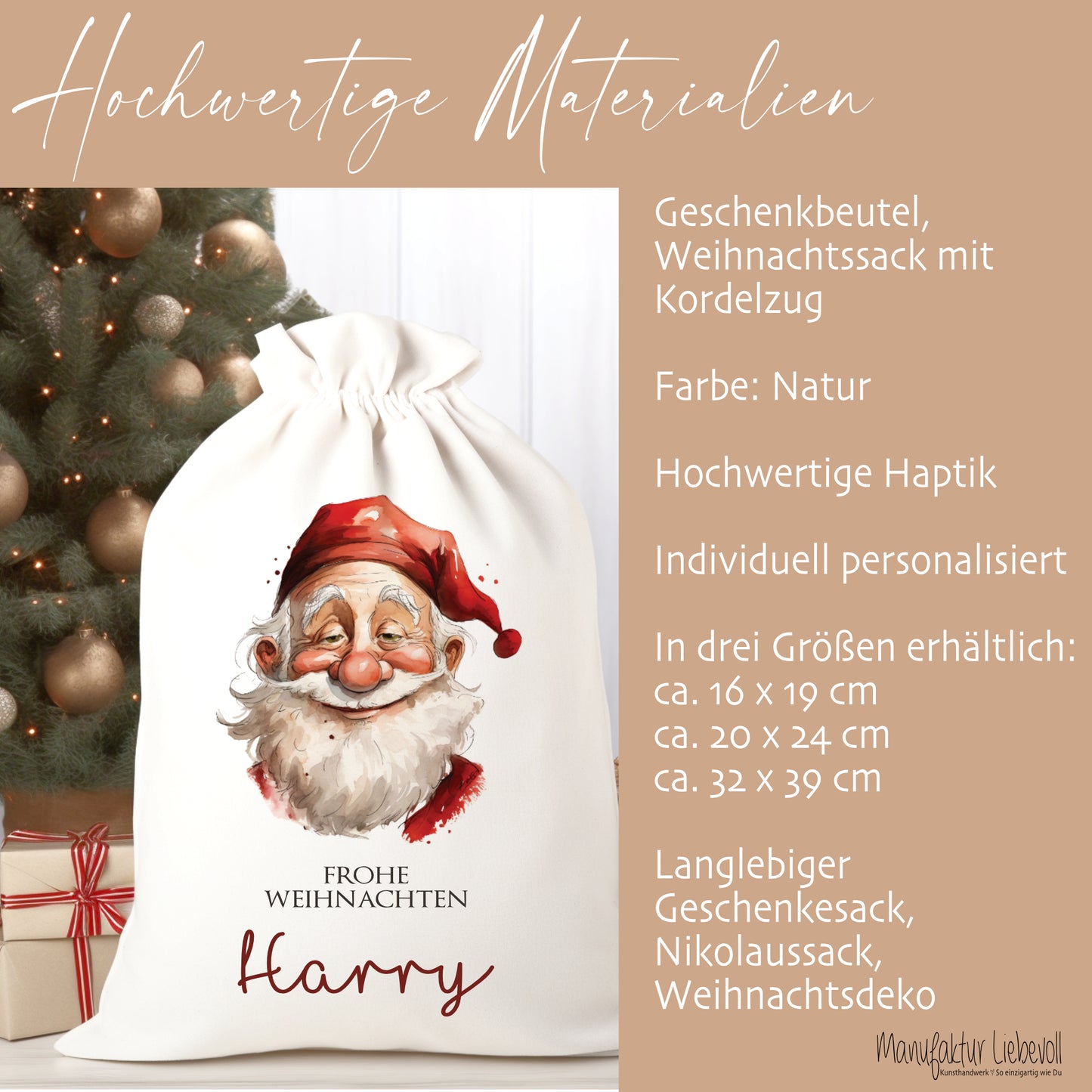 Geschenksack Namen Nikolaussack "Weihnachtsmann" Kinder Erwachsene Weihnachtsmannsack