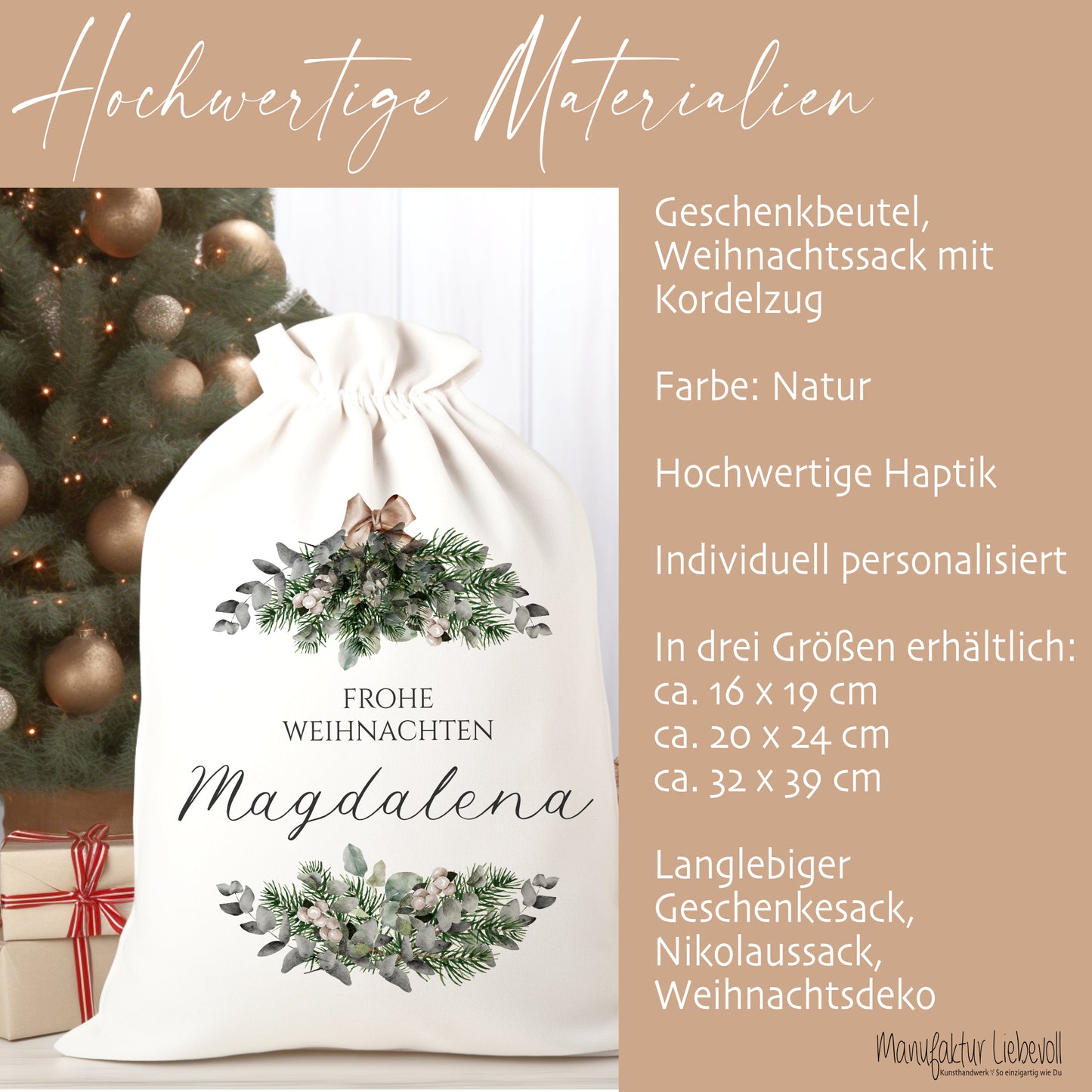 Personalisierter Weihnachtssack zum Befüllen für Erwachsene und Kinder zu Weihnachten