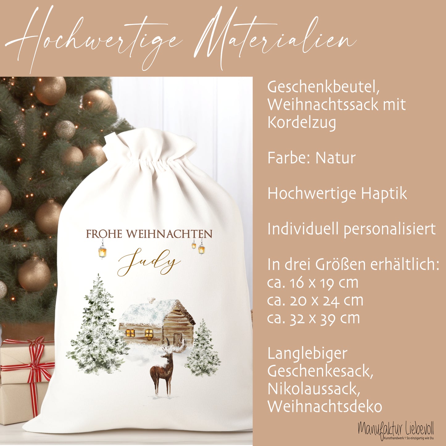 Geschenksack Namen Nikolaussack "Winterlandschaft" Kinder Erwachsene Weihnachtsmannsack