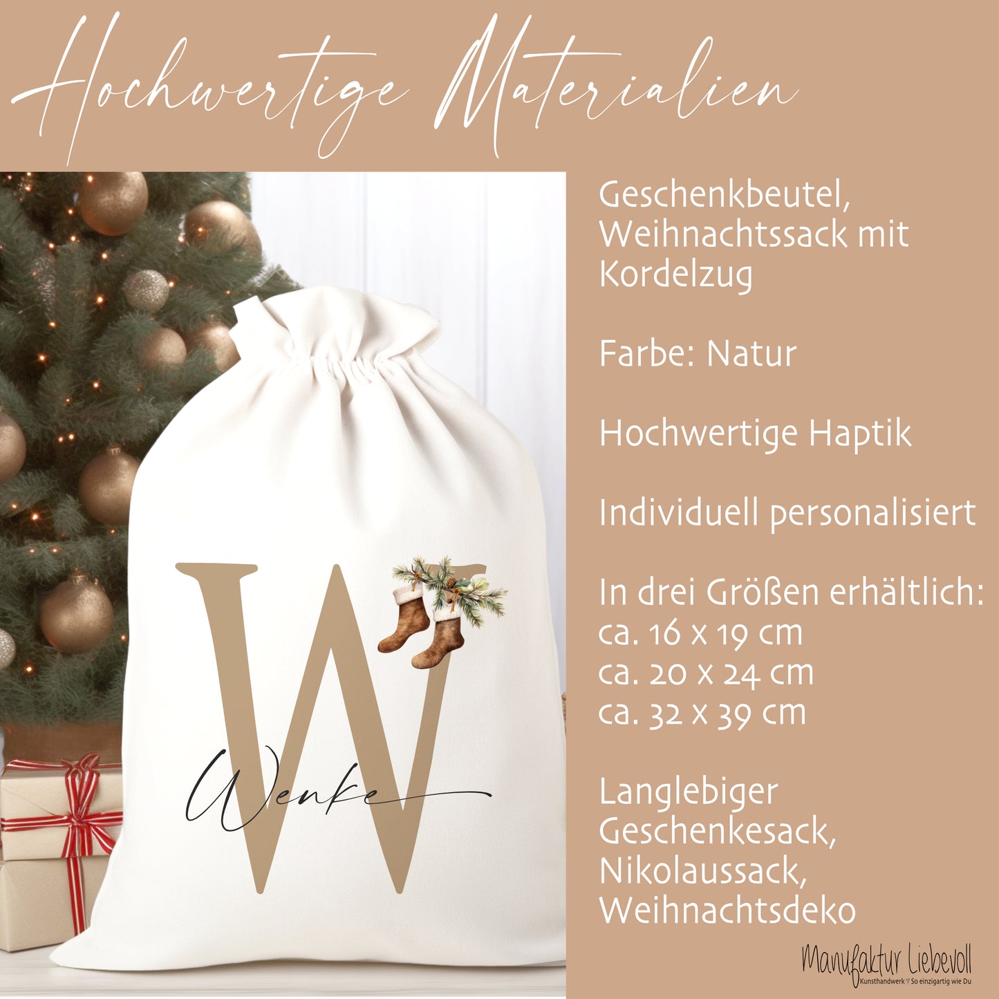 Geschenksack Namen Nikolaussack "Weihnachtsstrümpfe" Kinder Erwachsene Weihnachtsmannsack