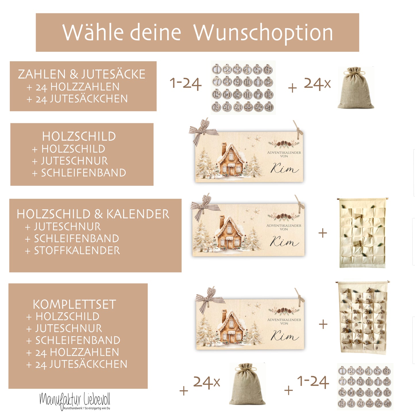 XL Adventskalender "Winterhaus" mit Namen zum Befüllen Stoff Adventskalender Geschenk Weihnachten Frauen Männer