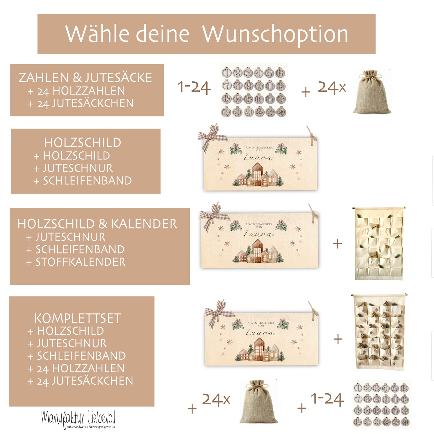 Boho Adventskalender mit Namen personalisiert vintage Stoff Adventskalender zum Befüllen Kalender Geschenk Frauen Männer Kinder Familie