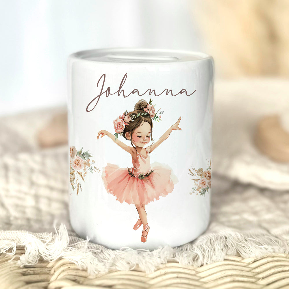 Spardose Ballerina mit Namen als Geschenk für Mädchen