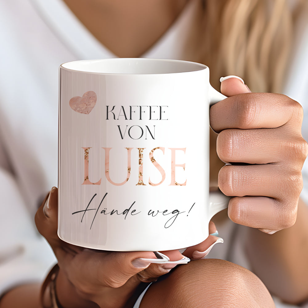 Tasse mit Spruch: Finger weg! und Namen Sie und Ihn | Kaffeetasse aus Keramik | 2 Motivvarianten zur Auswahl