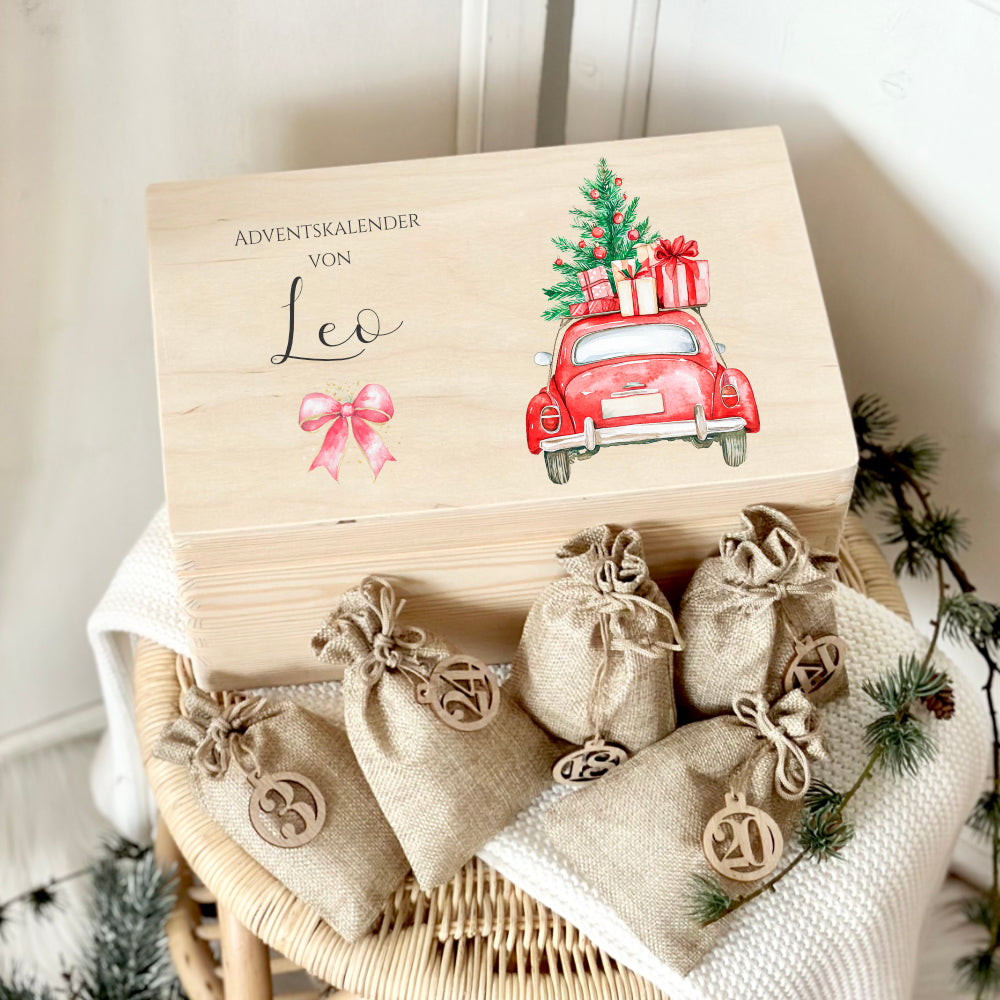 Adventskalender "Auto", Personalisierte Adventskiste zum Befüllen für die Weihnachtszeit