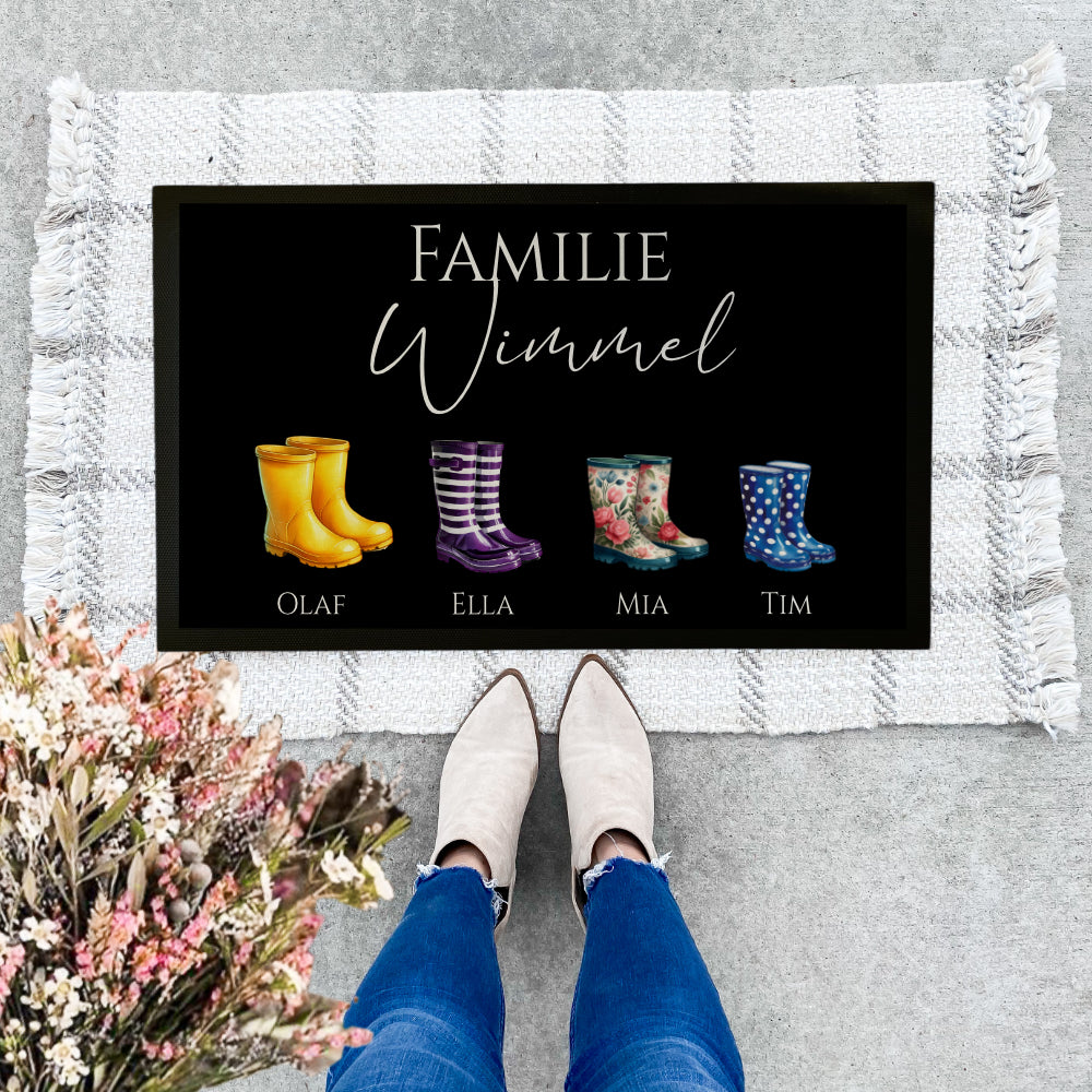 Fußmatte Personalisiert Gummistiefel Fussmatte Familie Türmatte Personalisiert Geschenk Schmutzfangmatte Fußmatte