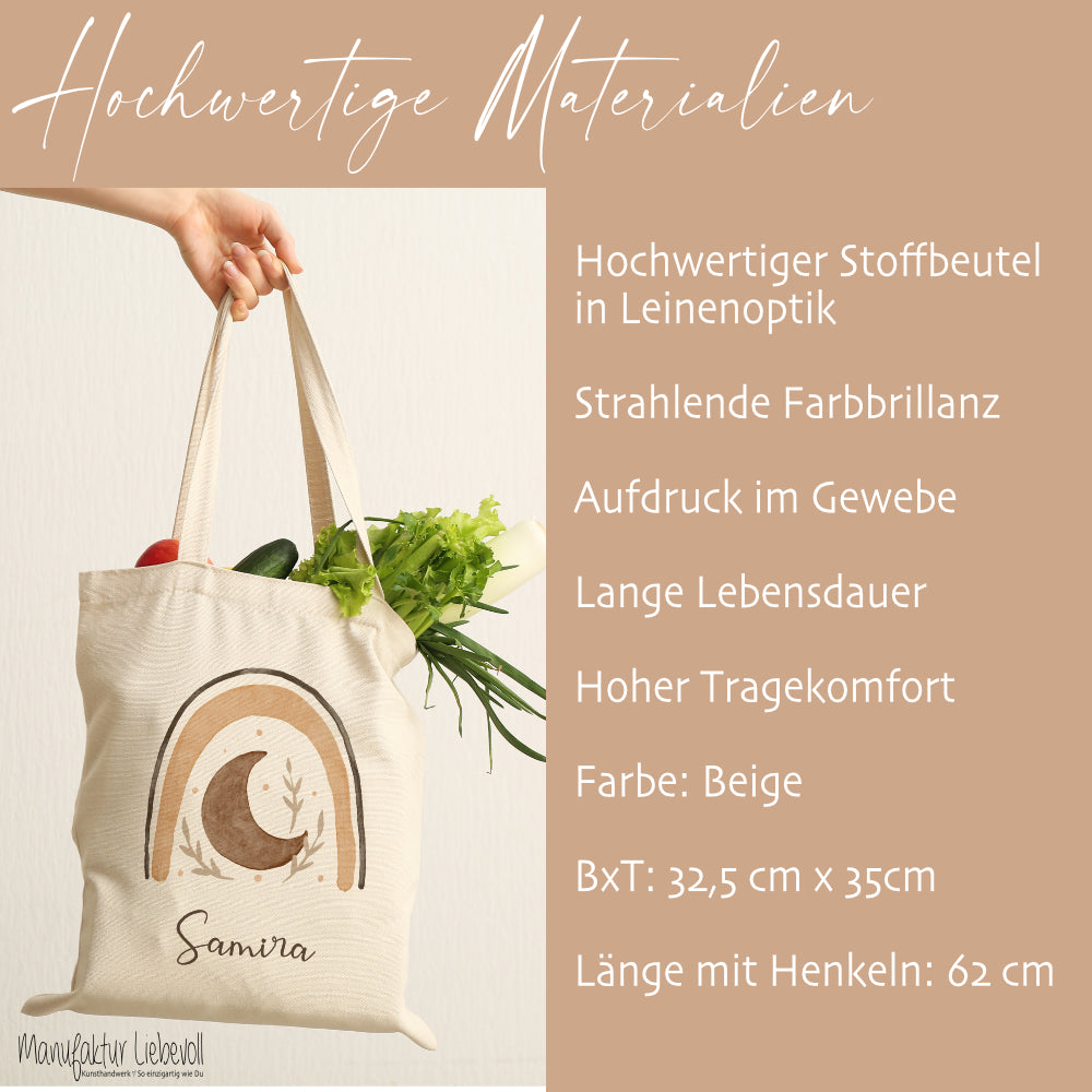 Personalisierter Stoffbeutel für Kinder, Stofftasche mit Regenbogen und Namen