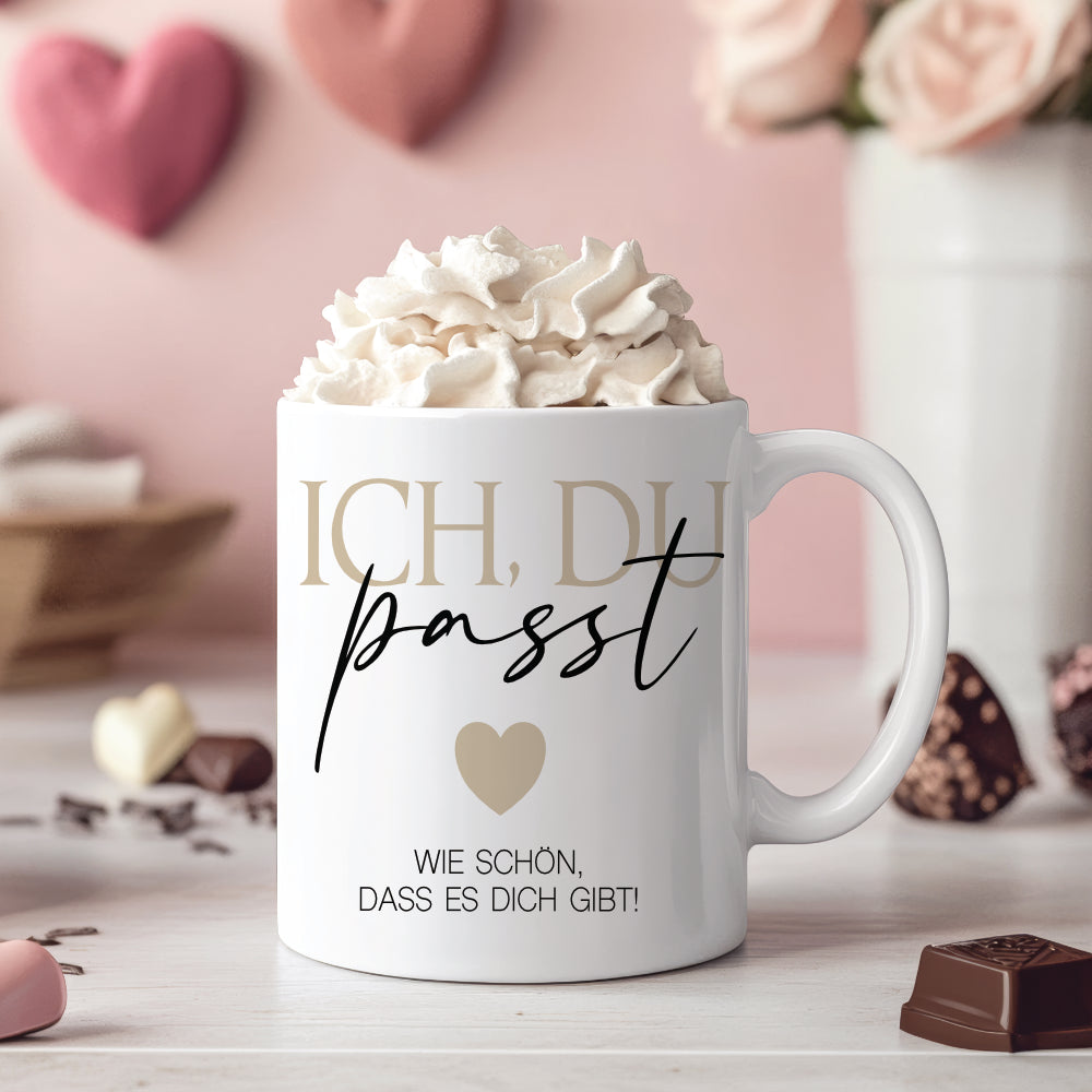 Tasse "Ich Du passt" Geschenk Paare Verliebte Kaffeetasse mit Spruch