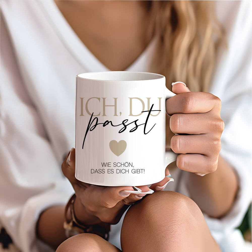 Tasse "Ich Du passt" Geschenk Paare Verliebte Kaffeetasse mit Spruch