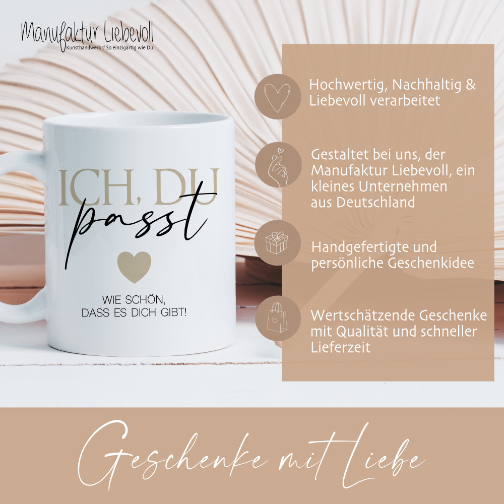 Tasse "Ich Du passt" Geschenk Paare Verliebte Kaffeetasse mit Spruch