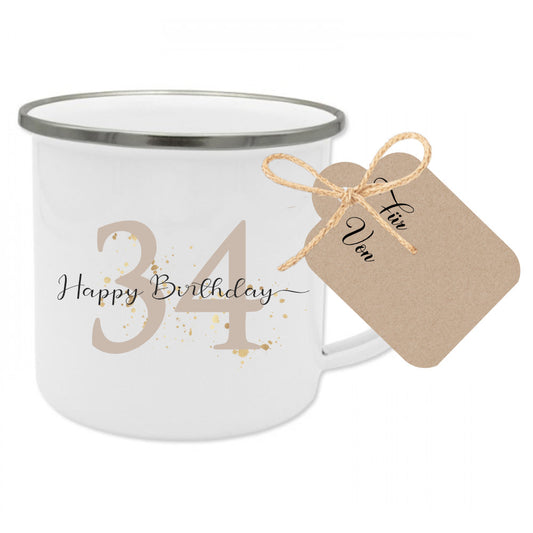 Tasse "Happy Birthday" zum Geburtstag mit individueller Zahl personalisiert | Kleines Geburtstagsgeschenk für Sie und Ihn | inkl. Geschenkanhänger